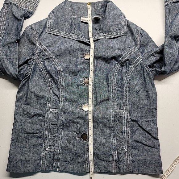Woman's Chicos Denim Button Front Chambray Jacket W Belt Size 0 - Picture 14 of 16